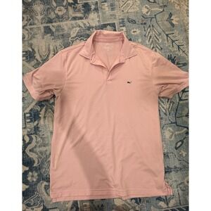 Men's Vineyard Vines short sleeve performance polo pink white stripe medium m